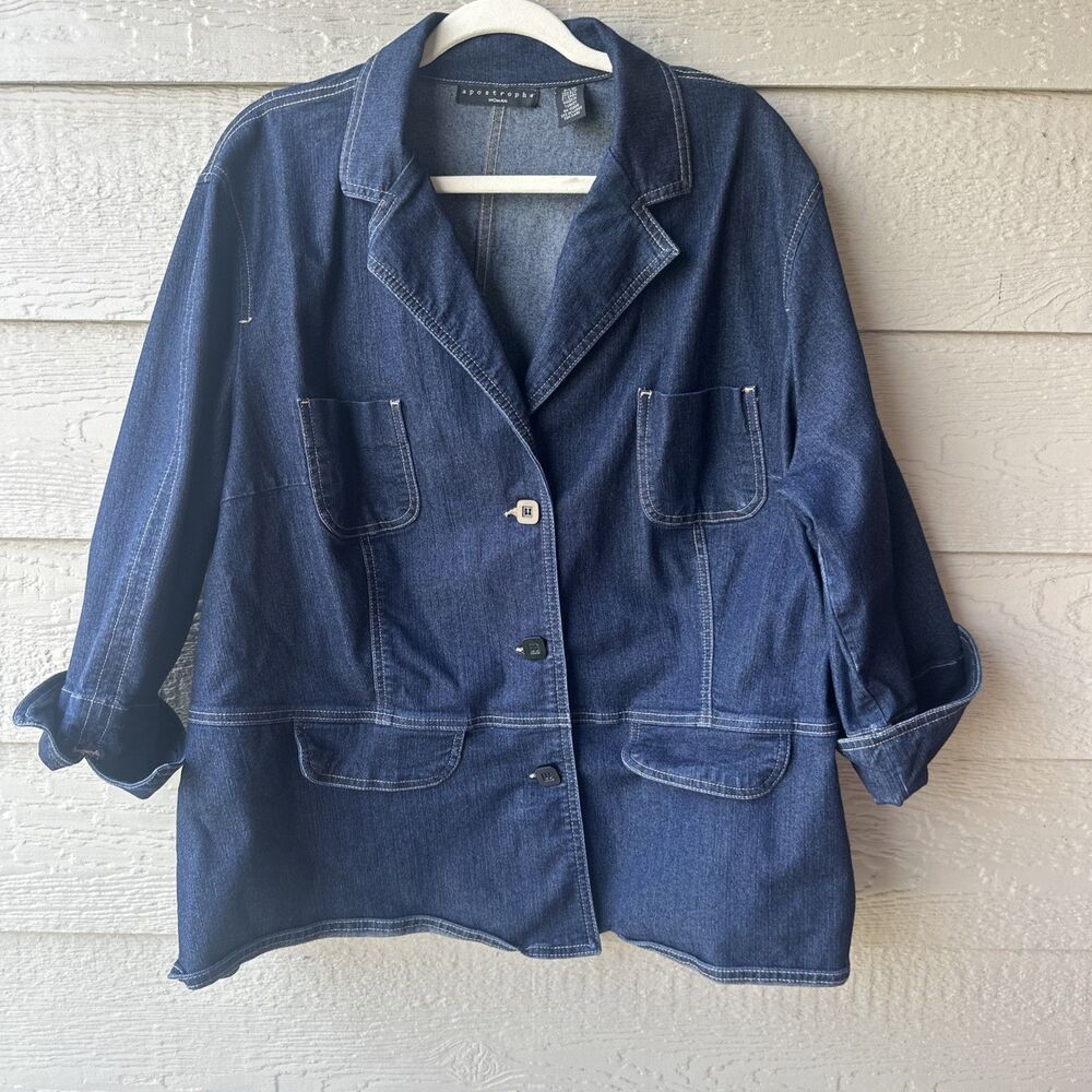 Apostrophe Denim Jean Barn Jacket Blazer Plus size 24W Stretch Pockets Casual